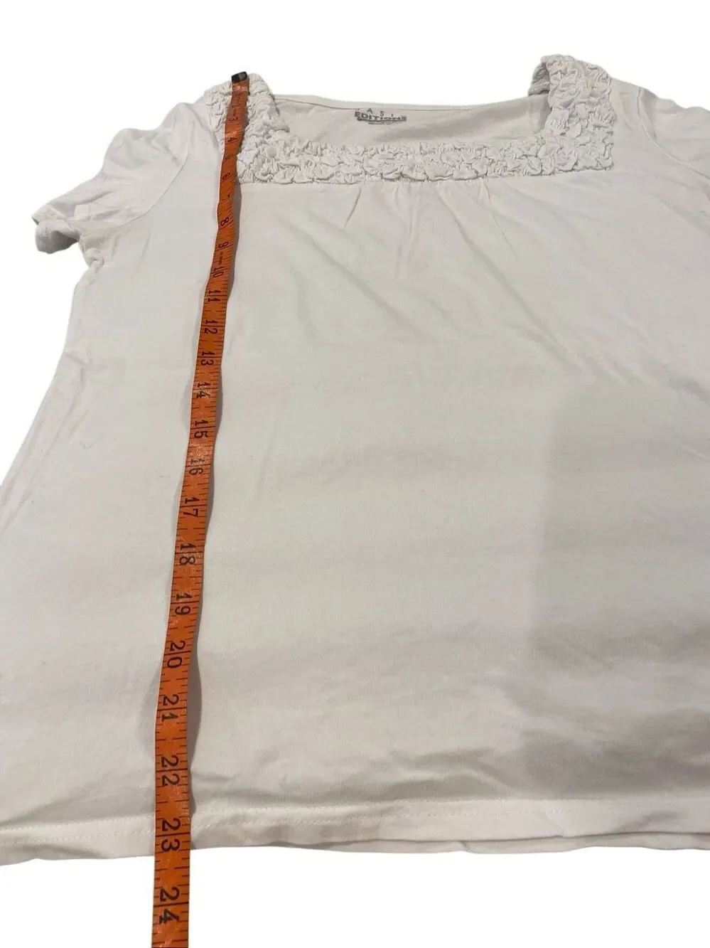 Basic Editions White Ruched Square Neck Short Sleeve Top Cottagecore Casual
